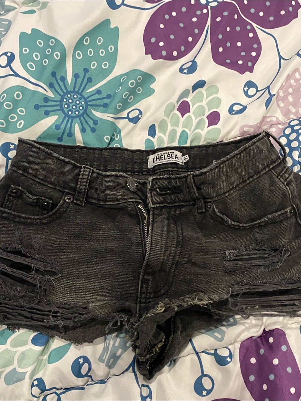 refuge Black Distressed Denim Jean Shorts